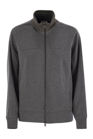 BRUNELLO CUCINELLI Luxurious Cotton Fleece Sweatshirt with Embellished Collar