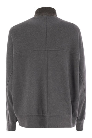 BRUNELLO CUCINELLI Luxurious Cotton Fleece Sweatshirt with Embellished Collar