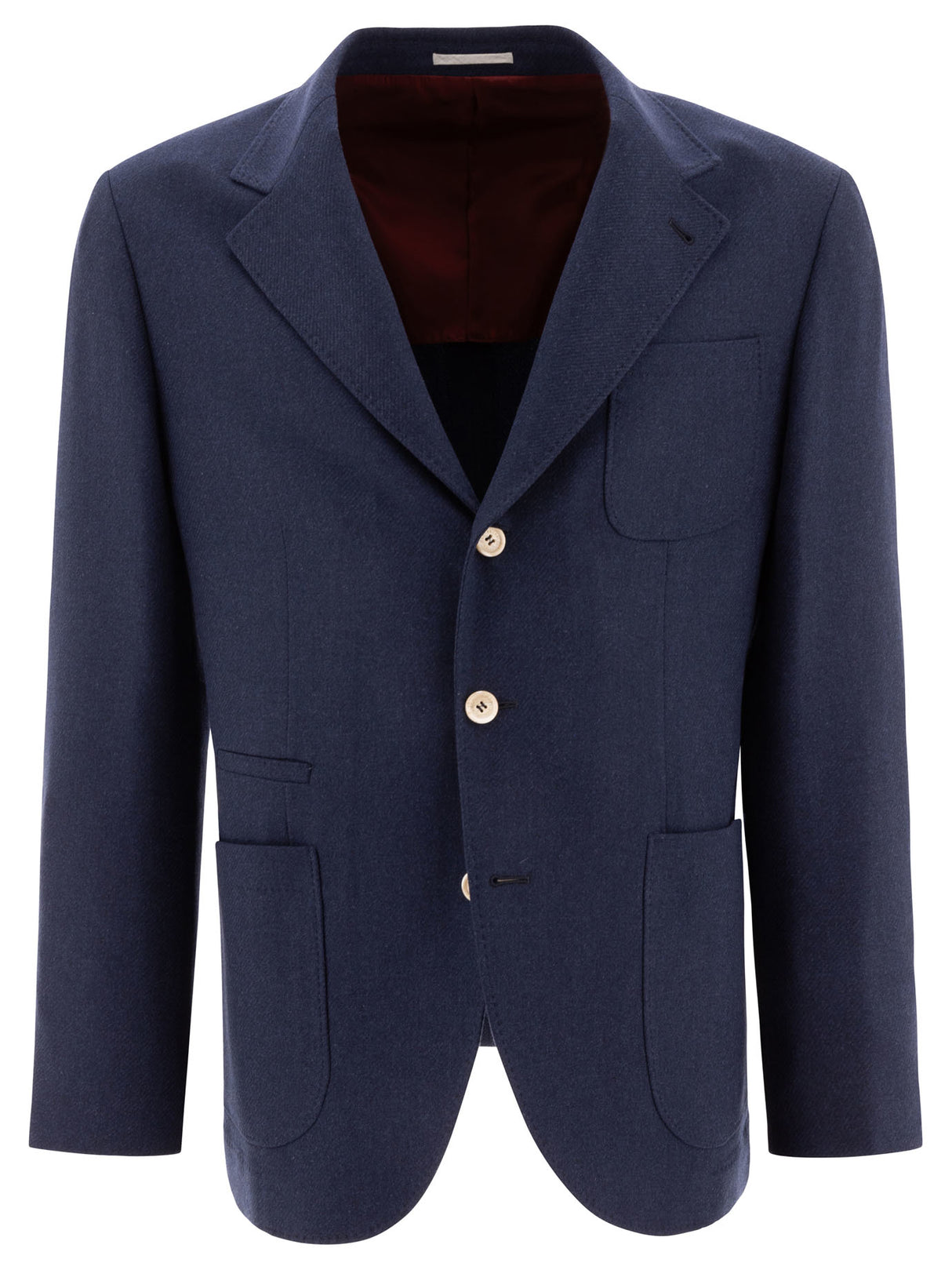 BRUNELLO CUCINELLI WOOL, SILK AND CASHMERE DIAGONAL DECONSTRUCTED BLAZER WITH PATCH POCKETS