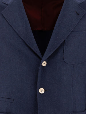 BRUNELLO CUCINELLI WOOL, SILK AND CASHMERE DIAGONAL DECONSTRUCTED BLAZER WITH PATCH POCKETS