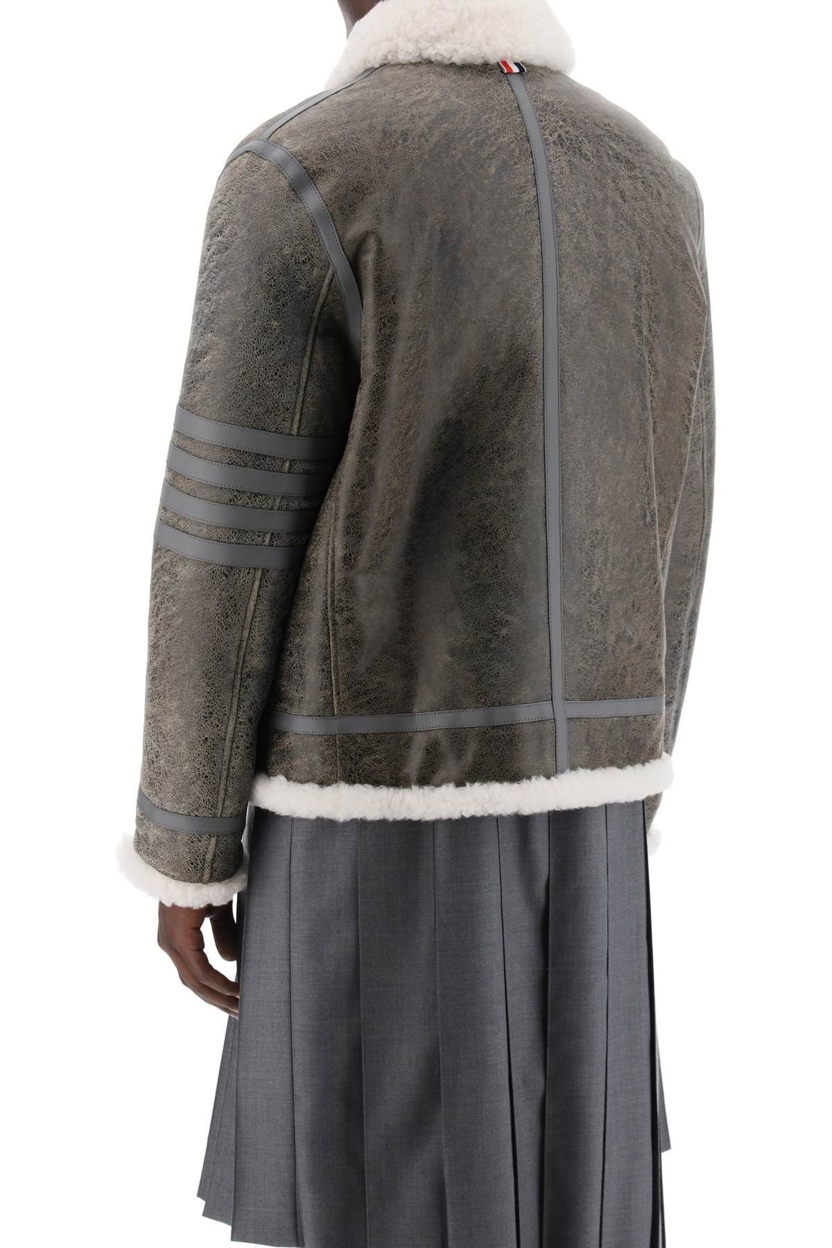 THOM BROWNE Gray Shearling Cropped Montgomery Jacket for Men