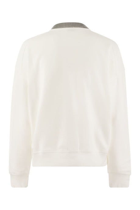 BRUNELLO CUCINELLI Elegant White Cotton Sweatshirt with Monili Chain Detail