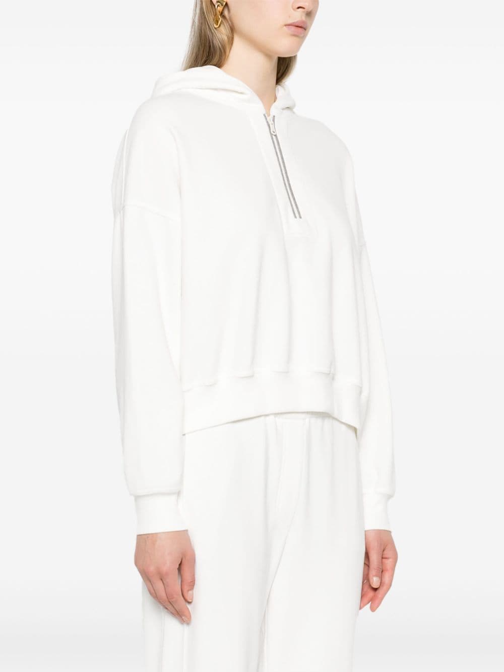 BRUNELLO CUCINELLI Elegant White Cotton Hoodie with Monili Zip Detail