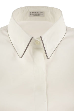 BRUNELLO CUCINELLI Elegant Poplin Shirt with Shimmering Collar Trim