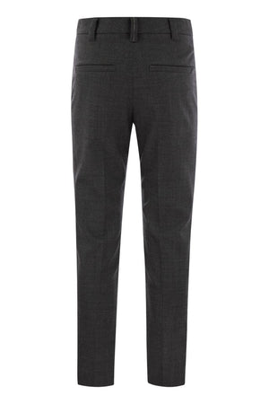 BRUNELLO CUCINELLI STRETCH VIRGIN WOOL CIGARETTE TROUSERS WITH JEWELLERY