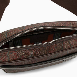 ETRO Mini Paisley Jacquard Canvas Crossbody Bag with Leather Accents for Men - Brown