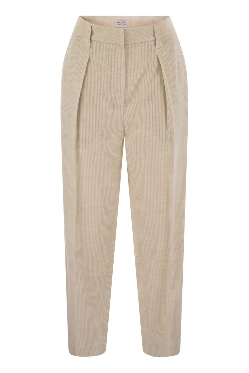 BRUNELLO CUCINELLI Striped Flared Canvas Trousers with Jewel Accent