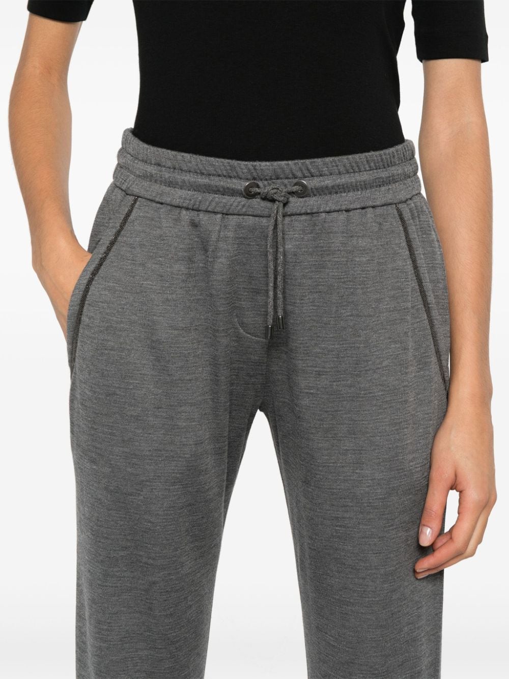 BRUNELLO CUCINELLI Elegant Grey Cotton-Silk Sweatpants with Monili Detail