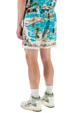 AMIRI Mens California Hawaiian Silk Shorts for Summer 2024