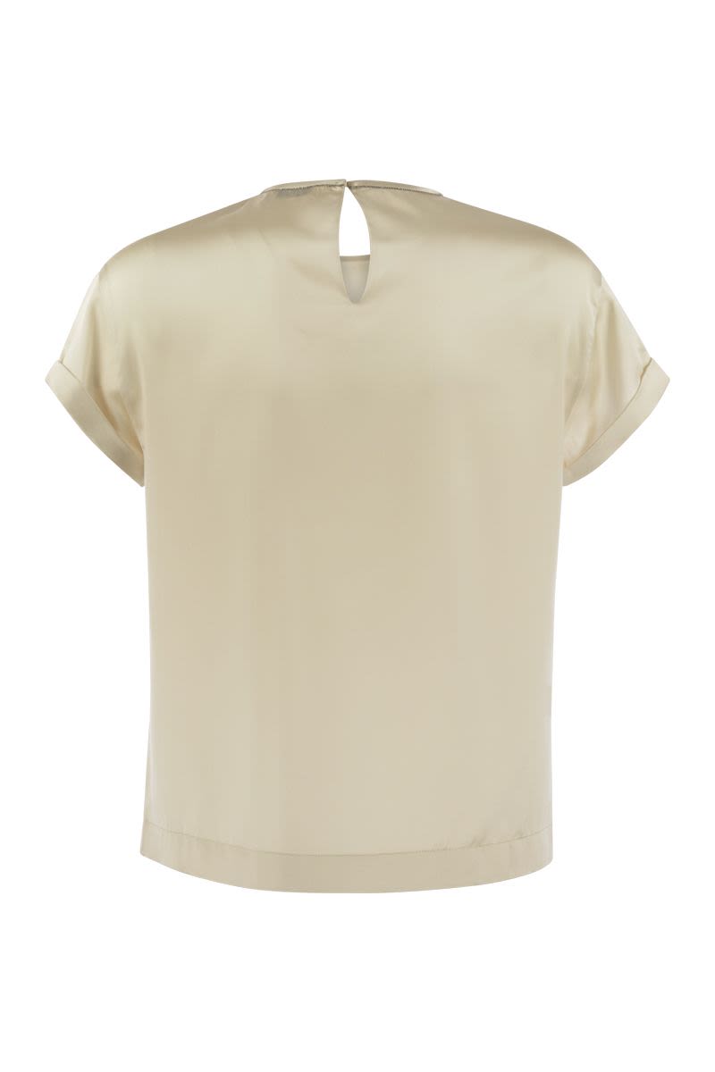 BRUNELLO CUCINELLI Elegant Stretch Silk Satin T-Shirt with Jewel Accent