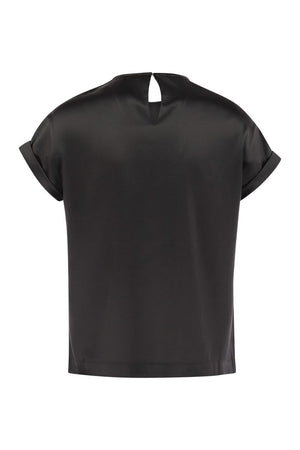 BRUNELLO CUCINELLI Elegant Stretch Silk Satin T-Shirt with Jewel Accent