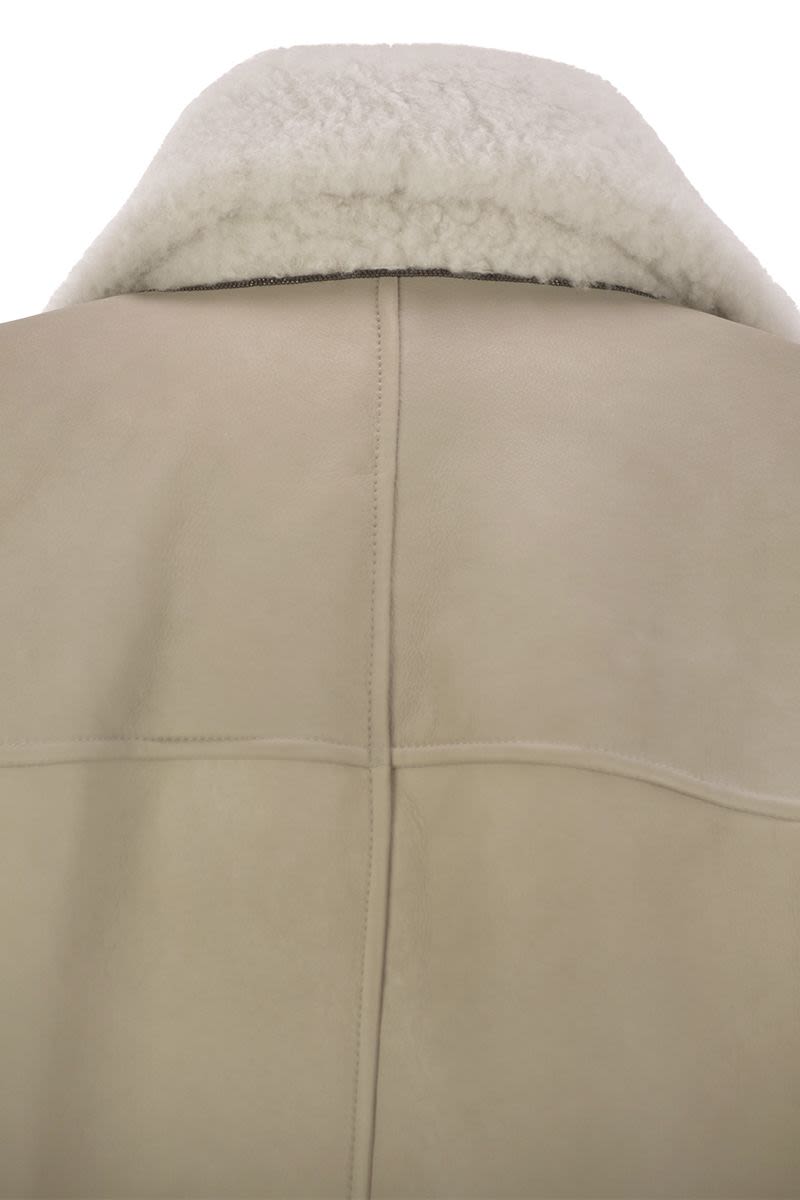 BRUNELLO CUCINELLI Reversible Fuzzy Shearling Outerwear with Embellished Detail