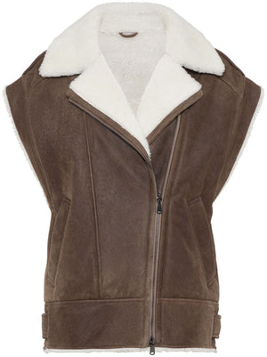 BRUNELLO CUCINELLI Sleeveless Biker Jacket with Shearling Lining