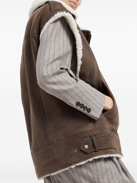 BRUNELLO CUCINELLI Sleeveless Biker Jacket with Shearling Lining