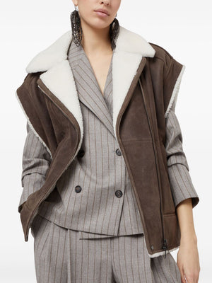 BRUNELLO CUCINELLI Sleeveless Biker Jacket with Shearling Lining