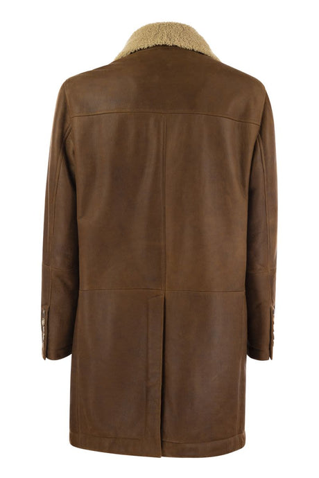 BRUNELLO CUCINELLI Luxurious Double-Breasted Shearling Jacket with Retro Flair