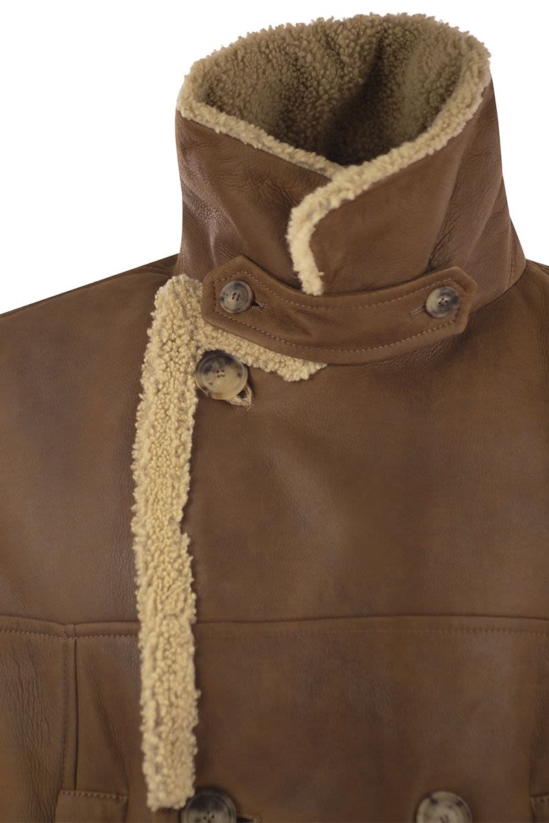 BRUNELLO CUCINELLI Luxurious Double-Breasted Shearling Jacket with Retro Flair