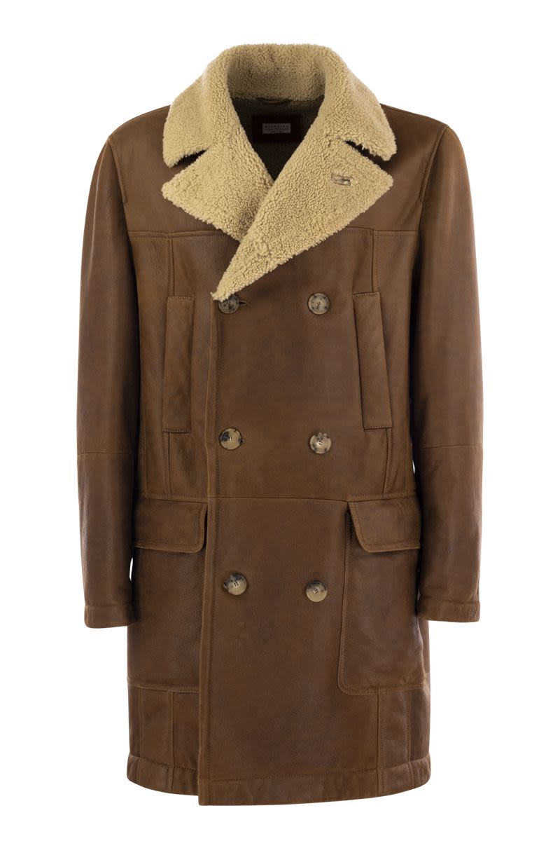 BRUNELLO CUCINELLI Luxurious Double-Breasted Shearling Jacket with Retro Flair