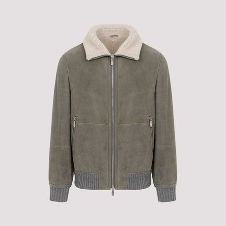 BRUNELLO CUCINELLI Elite Forest Green Leather Bomber Jacket