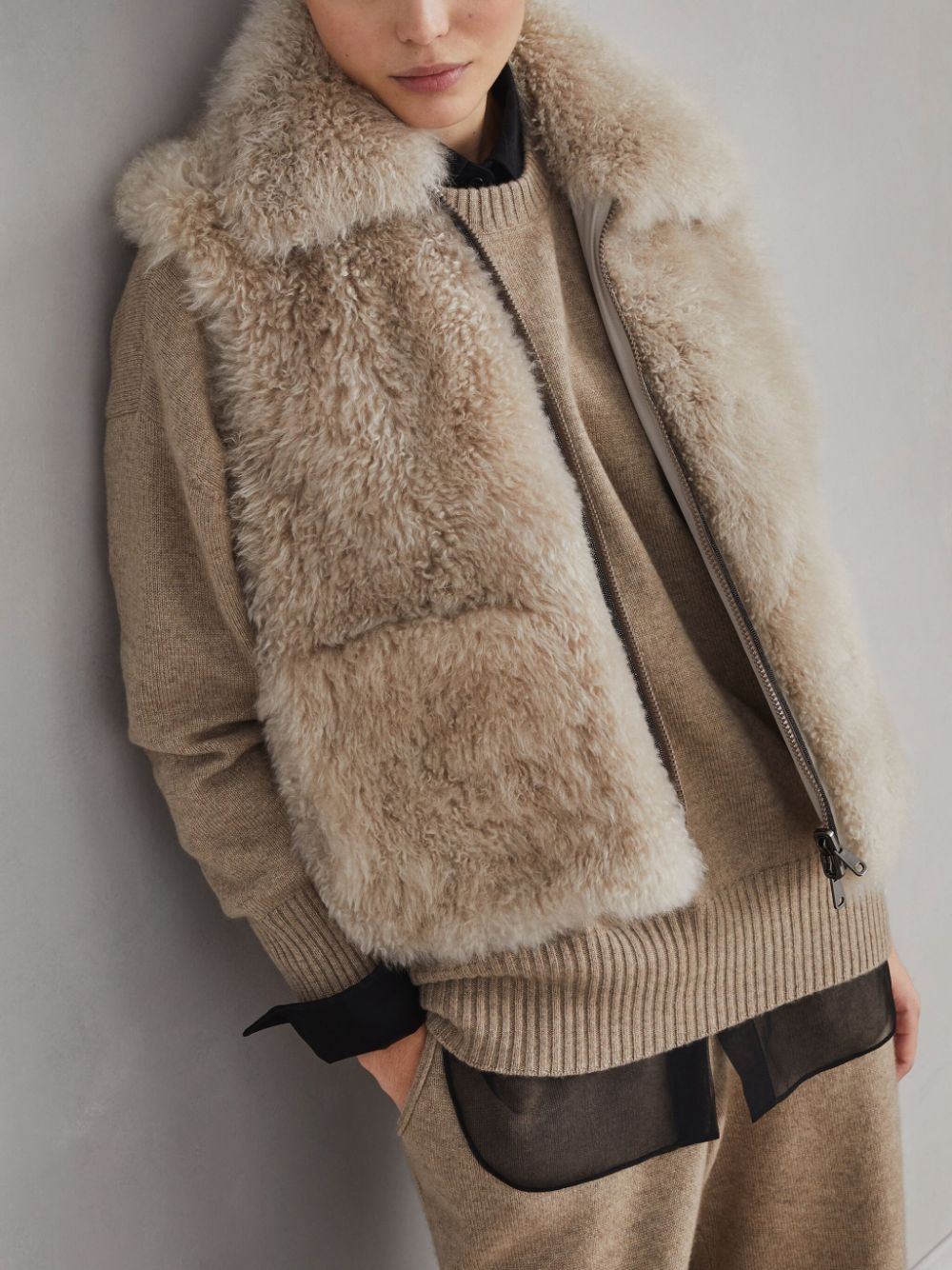 BRUNELLO CUCINELLI Reversible Shearling and Cashmere Waistcoat - Oversized Fit