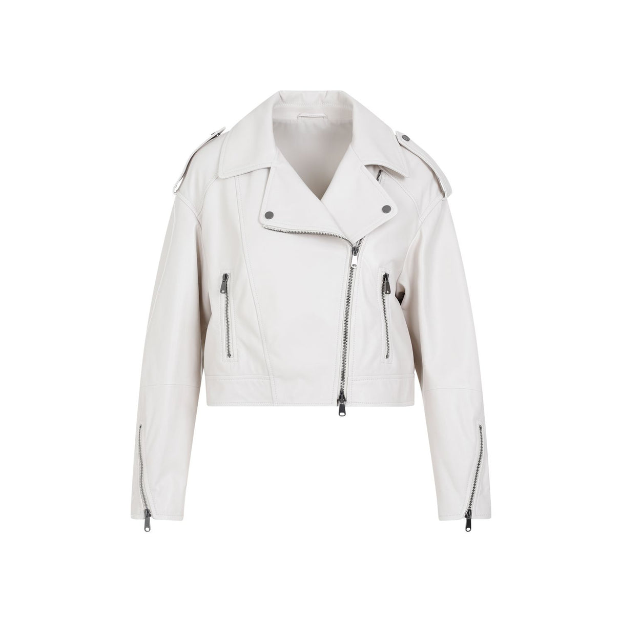 BRUNELLO CUCINELLI Nappa Leather Biker Jacket with Shiny Details