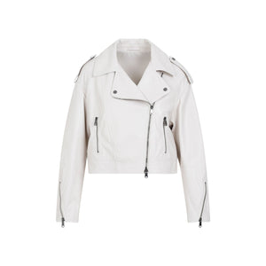 BRUNELLO CUCINELLI White Leather Jacket for Women - Spring/Summer 2024 Collection
