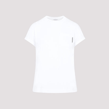BRUNELLO CUCINELLI Women's White Tab Pocket Cotton T-Shirt for FW24