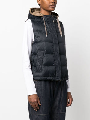 BRUNELLO CUCINELLI Navy Padded Hooded Vest for Women for SS24