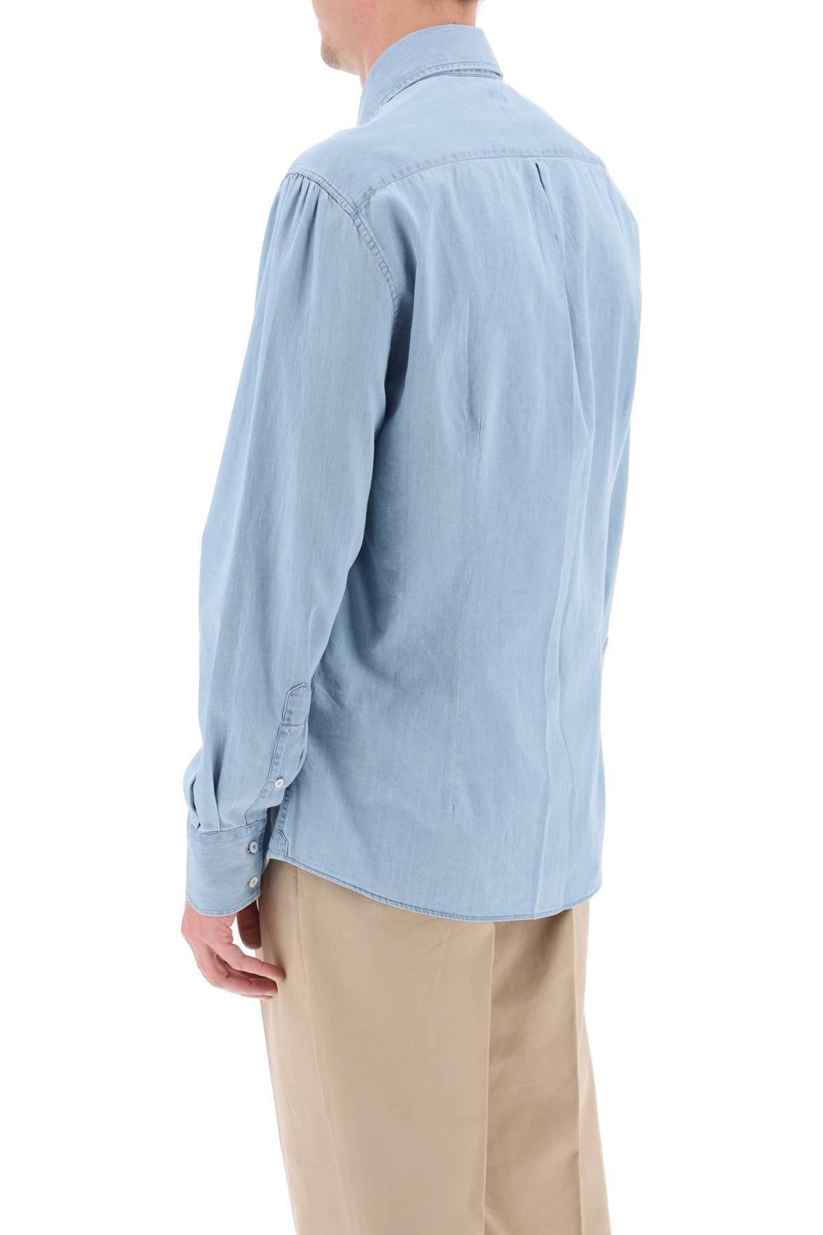 BRUNELLO CUCINELLI Light Blue Chambray Shirt for Men - Slim Fit, Stylish and Comfortable