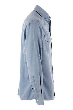 BRUNELLO CUCINELLI Men's Easy Fit Denim Shirt with Western-inspired Details