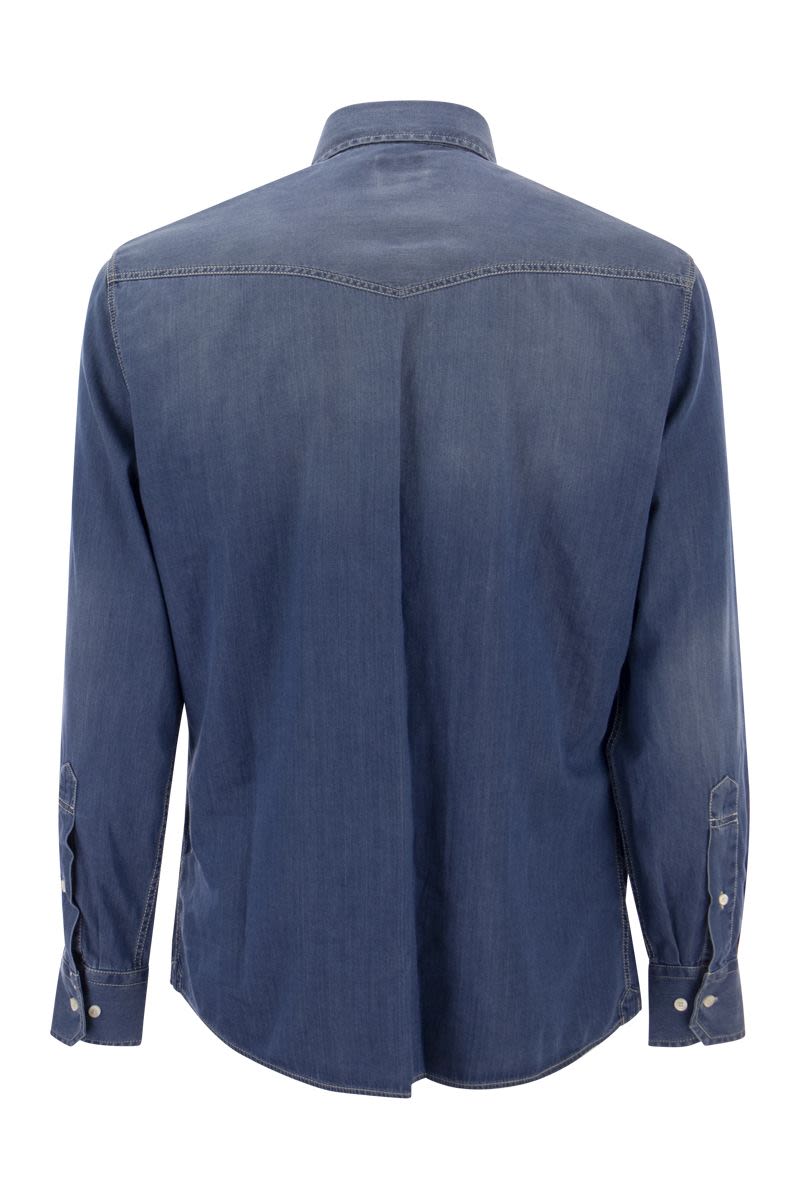 BRUNELLO CUCINELLI Men's Easy Fit Denim Shirt with Western-inspired Details