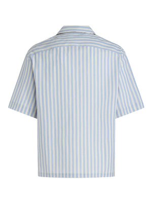 ETRO Men's Light Blue Vertical Stripe Cotton Shirt with Embroidered Logo