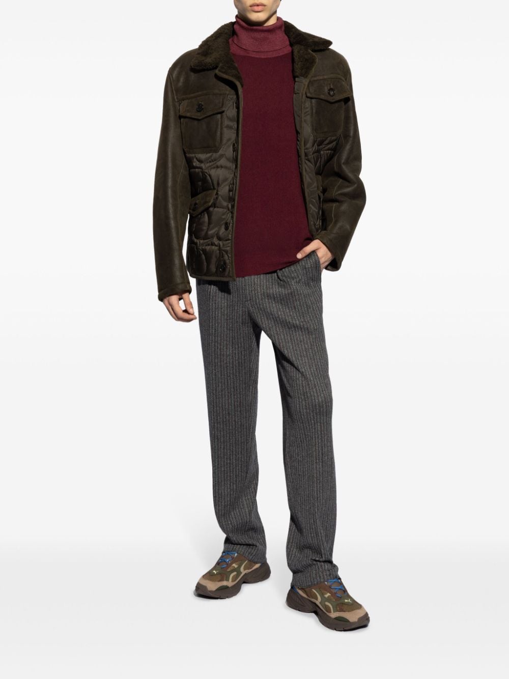 ETRO Men's Quilted Jacket with Faux-Fur Collar and Pockets