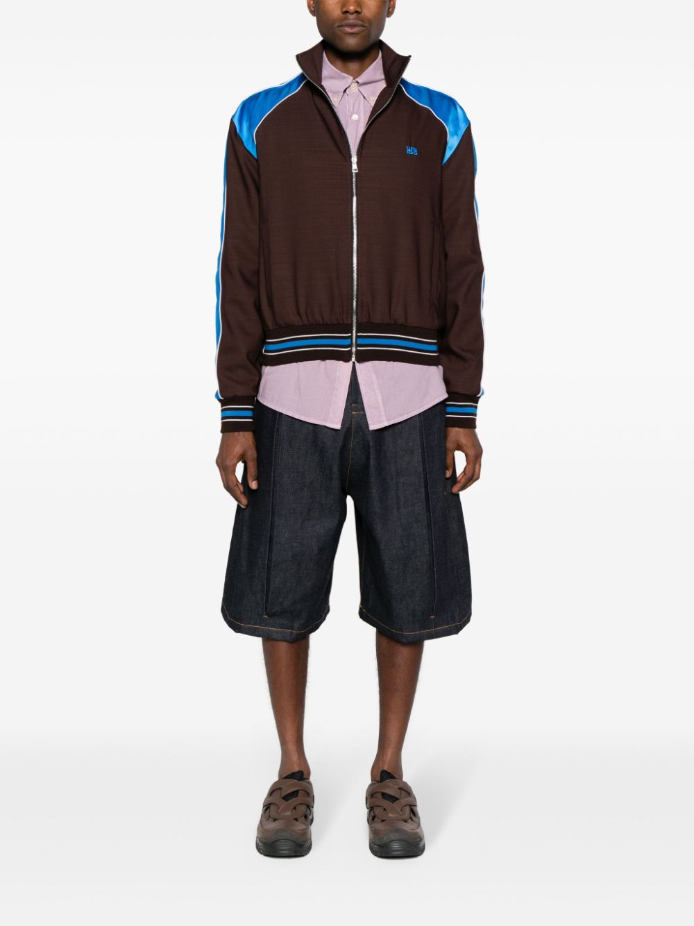 WALES BONNER Men's Brown and Blue Wool Bomber Jacket for SS24