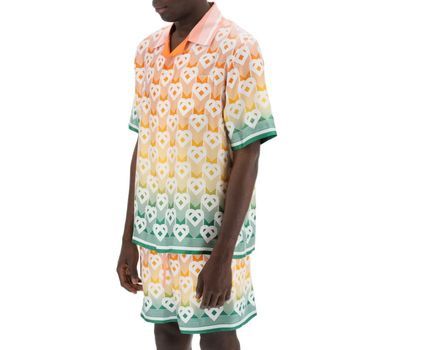 CASABLANCA Men's Multicolor Bowling Shirt with Heart Monogram Pattern