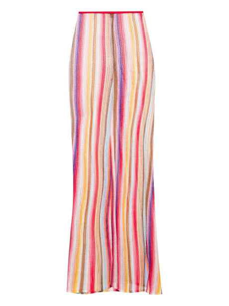 MISSONI Red Multicolour Striped Crochet Knit High-Waisted Trousers for Women