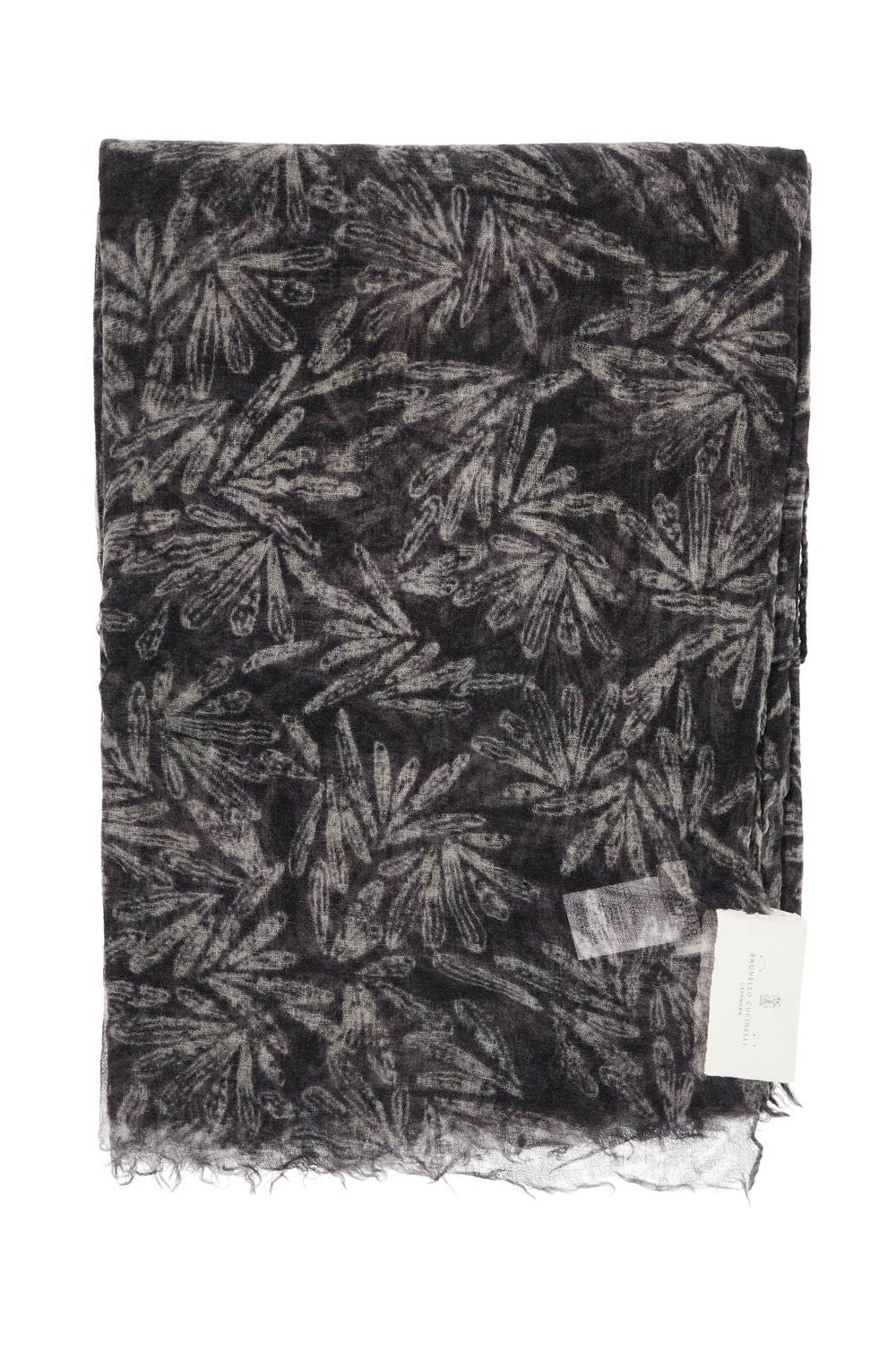 BRUNELLO CUCINELLI Luxury Cashmere Scarf with Floral Print and Fringe Edges