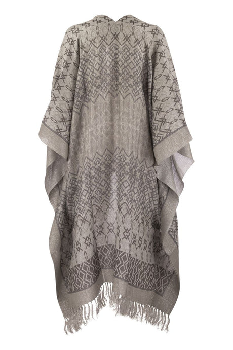 BRUNELLO CUCINELLI Ethnic Print Linen Cape with Fringed Edges