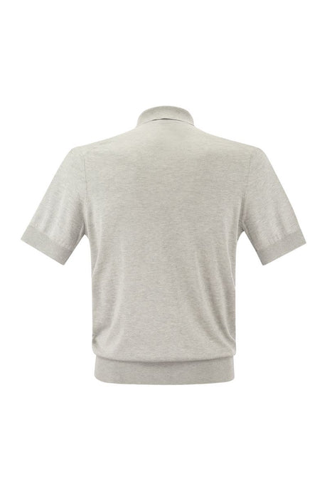 BRUNELLO CUCINELLI Light Grey Men's Polo Shirt in Silk and Cotton for SS24