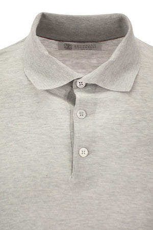 BRUNELLO CUCINELLI Light Grey Men's Polo Shirt in Silk and Cotton for SS24