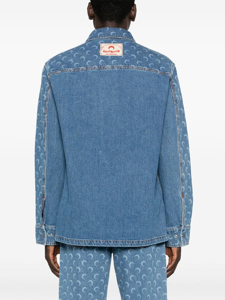 MARINE SERRE Laser-Cut Denim Shirt with Classic Collar for Men - FW24