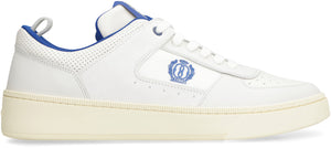 BALLY Men's White Leather Low-Top Sneakers with Perforated Toe and Suede Details