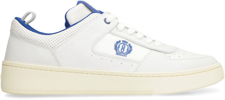 BALLY Men's White Leather Low-Top Sneakers with Perforated Toe and Suede Details