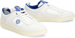 BALLY Men's White Leather Low-Top Sneakers with Perforated Toe and Suede Details