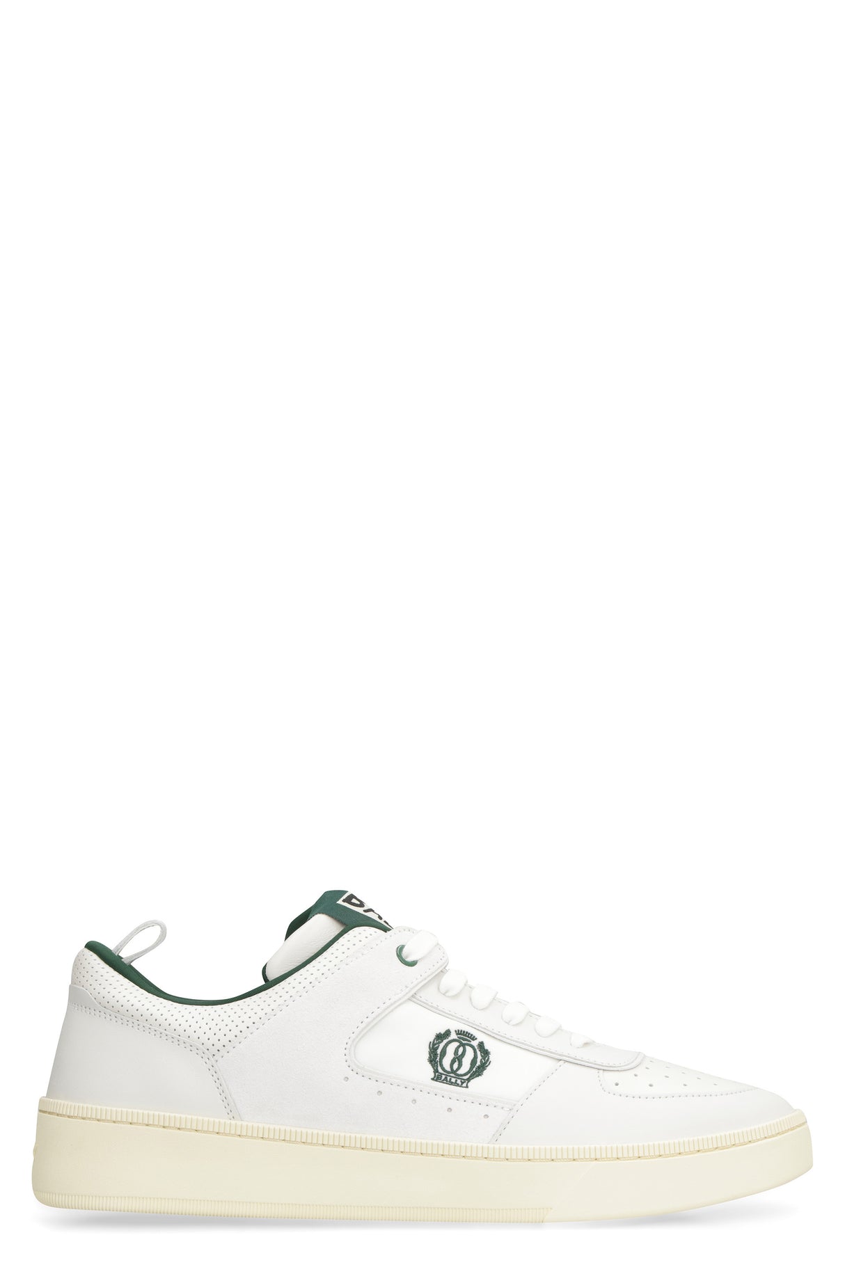 BALLY Men's White Leather Low-Top Sneakers with Perforated Design and Suede Details