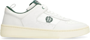 BALLY Men's White Leather Low-Top Sneakers with Perforated Design and Suede Details