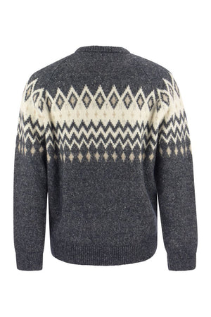 BRUNELLO CUCINELLI Men's Icelandic Jacquard Buttoned Sweater in Alpaca, Cotton, and Wool for FW23