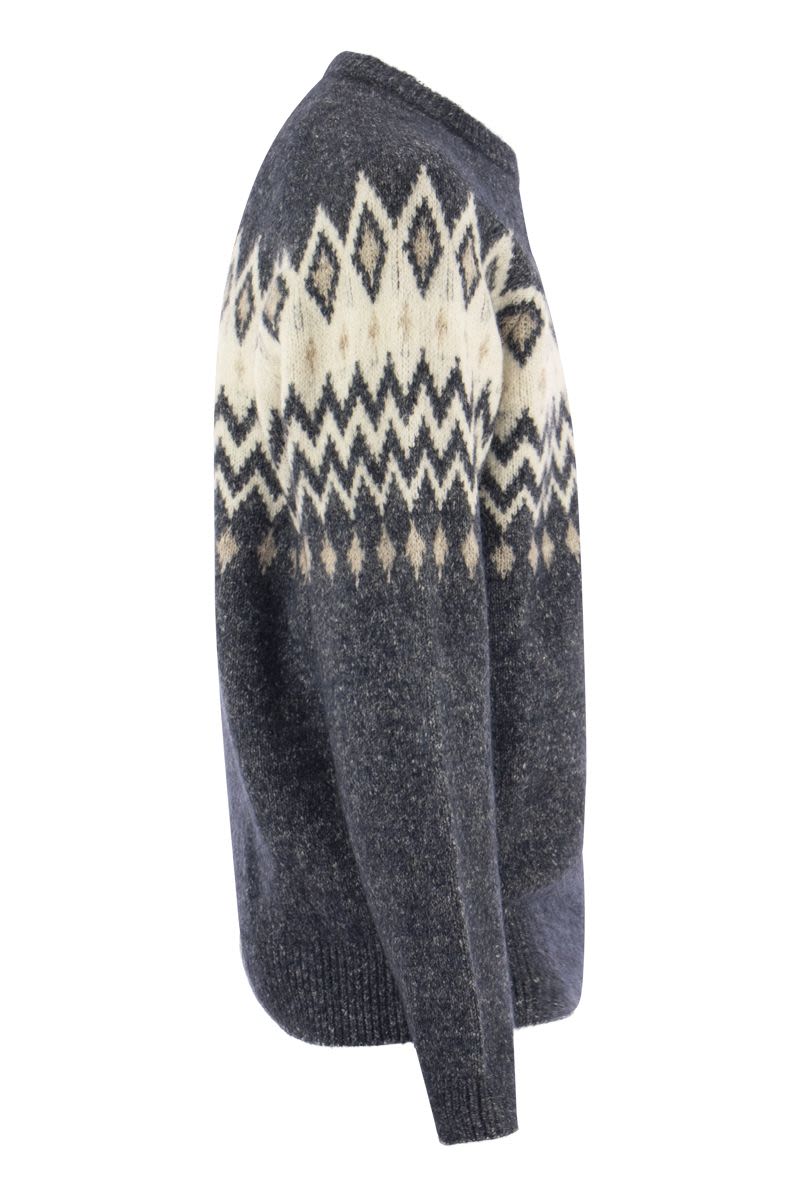 BRUNELLO CUCINELLI Men's Icelandic Jacquard Buttoned Sweater in Alpaca, Cotton, and Wool for FW23