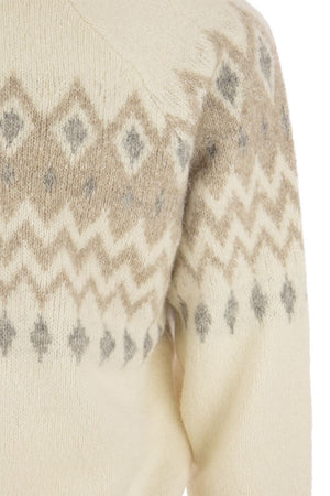 BRUNELLO CUCINELLI Men's Icelandic Jacquard Buttoned Sweater in Alpaca, Cotton, and Wool for FW23