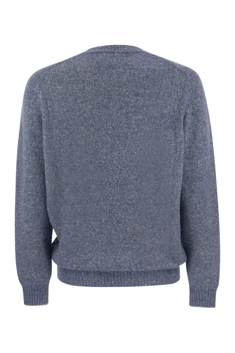BRUNELLO CUCINELLI Men's Blue Alpaca, Cotton, and Wool Crew-Neck Sweater for Fall/Winter 2023